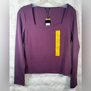 Express Plum Square-Neck Long Sleeve Top